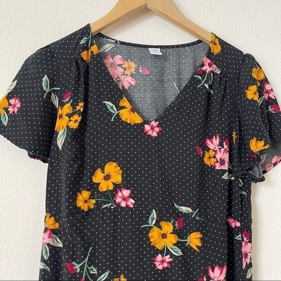 Old Navy Maternity Black Floral Polka Dot Midi Dress S - Picture 4 of 9